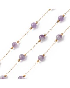 304 Stainless steel link lanac sa perlama od prirodnog ametista, 2~4.5x0.6~4.5x0.2~4.5mm (PO1607G)