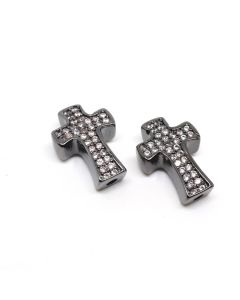 Perla krstic 13 x 10 mm,  prevlaka Rodijum u boji hematit crna+ CZ cirkoni (  334029 )