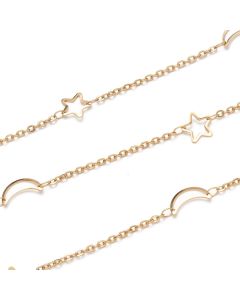 304 Stainless steel link lanac zvezda i mesec, link: 2.5x2x0.5mm, zvezda: 9x0.5mm, mesec: 12x6.5x0.6mm (P25413G)