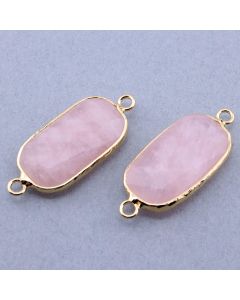 Konektor prirodni kamenl Rozen Kvarc- 15*35x5 mm Gold...25KP16G-02