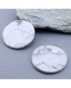 Privezak prirodni kamen Beli Howlite -  40*2 mm Silver...25KP18-03