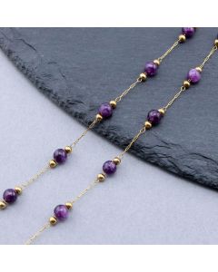 304 Stainless Steel Lanac, Ametist, 2-4.5x0.6-4.5x0.2-4.5mm Gold...SSL-P016-07G-10m