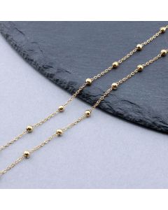 304 Stainless Steel lanac 1.5x1.2x0.2mm, Perla : 3mm Gold...SSL-F013-04G-10m