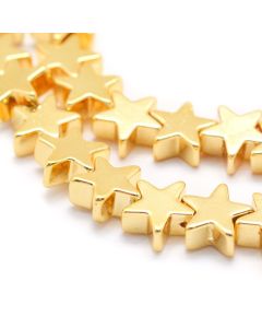Hematit perle u obliku zvezde. Electroplate prevlaka, Boja zlatna, Dimenzije 6x6x2.5 mm,  rupa oko 1 mm. Niz sadrži oko 75 perli, (48515)