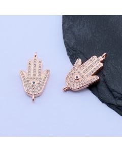 Konektor Fatimina Ruka+CZ Cirkoni 22x12 mm,Rose Gold...P-332104-RS