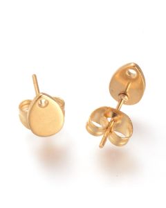 304 Stainless Steel Igle za Minđuše za lepljenje i rupom za kačenje, 8 x 5 mm, rupa 1mm- boja zlata  ( NCUD006 )