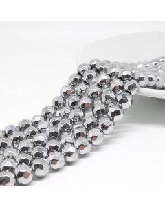Hematit perle 10 mm faset , boja metalik srebro, Cena je data za 1 niz od oko 39cm, Niz sadrži oko 40 perli ( 2131227 )