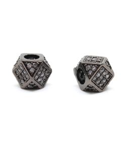 Perla 7x7mm  prevlaka Rodijum u Hematit crnoj + CZ Cirkoni...P-G493-38B-01