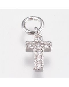 Mesing krstići sa CZ Cirkonima 9x5x1,5mm, alka 2mm- Rodijum ( E14762P)