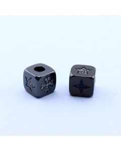 Perla Kocka+CZ Cirkoni 9x9,Rodijum Hematit...P-K238-37H
