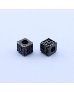 Perla Kockica+CZ Cirkoni 6x6 mm,Rodijum Hematit...P-F088-026H