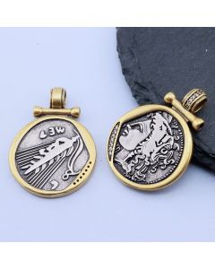 2 Tone Antik Silver+Antik Gold 31x22 mm, 18k Pozlata...P-I696-03