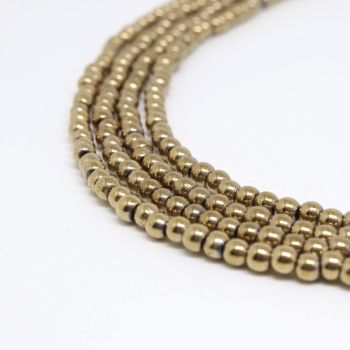 Hematit perle 3 mm, boja metalik zlatna, Cena je data za 1 niz od oko 39cm, Niz sadrži oko 130 perli ( 2131154 )