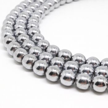 Hematit perle 10 mm, boja metalik srebro, Cena je data za 1 niz od oko 39cm, Niz sadrži oko 40 perli ( 2131295 )