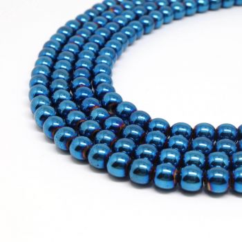 Hematit perle 6 mm, boja metalik plava, Cena je data za 1 niz od oko 39cm, Niz sadrži oko 65 perli ( 2131170 )
