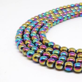 Hematit perle 6 mm, boja metalik multicolor, Cena je data za 1 niz od oko 39cm, Niz sadrži oko 65 perli ( 2131178 )