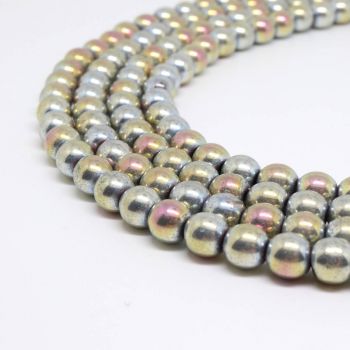 Hematit perle 4 mm, boja metalik multicolor light, Cena je data za 1 niz od oko 39cm, Niz sadrži oko 98 perli ( 2131189 )