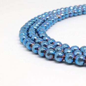 Hematit perle 6 mm faset , boja metalik svetlo plava, Cena je data za 1 niz od oko 39cm, Niz sadrži oko 65 perli ( 2131230 )