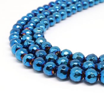 Hematit perle 8 mm faset , boja metalik plava, Cena je data za 1 niz od oko 39cm, Niz sadrži oko 48 perli ( 2131235 )