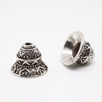 Ukrasna kapica za perle  12x10 mm, boja antik srebra   ( MKOK-KAP106AS )