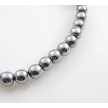 Hematit perle.Electroplat prevlaka boja silver, Dimenzije 4mm; rupa: 1mm. Niz sadrži oko 110 perli, (KP-HEM-05)