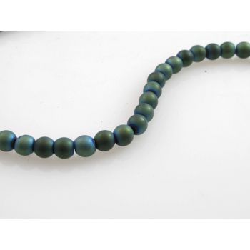 Hematit perle.Electroplat prevlaka boja  Mat Green, Dimenzije 4mm; rupa: 1mm. Niz sadrži oko 110 perli(KP-HEM-08)