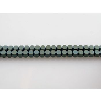 Hematit perle. Electroplate prevlaka, Boja Mat Green , Dimenzije 4x4 mm,  rupa: 1 mm. Niz sadrži oko 100 perli (KP-HEM-46)
