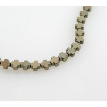 Hematit perle, Krstić. Electroplate prevlaka, Boja Bronza , Dimenzije 4 x 4 mm,  rupa: 1 mm. Niz sadrži oko 100 perli, (KP-HEM-56)