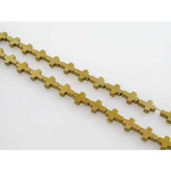 Hematit perle, Krstić. Electroplate prevlaka, Boja Zlatna , Dimenzije 8 x 6 mm,  rupa: 1 mm. Niz sadrži oko 50 perli, (KP-HEM-58)