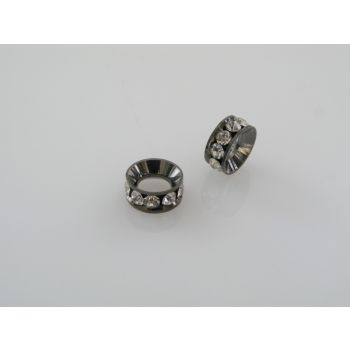Metalna perla sa cirkonima u Pandora stilu 9x4mm, rupa: 5mm, u boji hematit crna   ( PANR120HC ) 