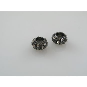 Metalna perla sa cirkonima u Pandora stilu 10x6mm, rupa: 5mm, u boji hematit crna   ( PANR121HC ) 