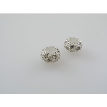 Metalna perla sa cirkonima u Pandora stilu 10x6mm, rupa: 5mm, u boji srebra   ( PANR121S ) 