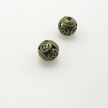 Metalna perla 10 mm, rupa oko 2mm- boja antik bronza , pakovanje 4 komada ( R153AM10 )