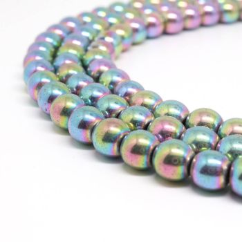 Hematit perle 6 mm, boja metalik multicolor light 2, Cena je data za 1 niz od oko 39cm, Niz sadrži oko 65 perli ( 2131194 )