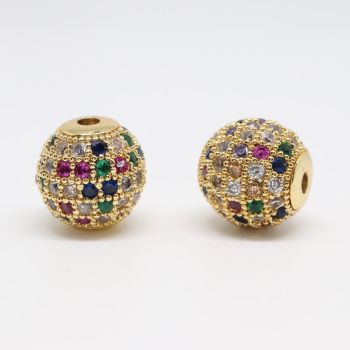 Perla 10mm pozlata Yellow Gold + CZ cirkoni multy color (  332018 )