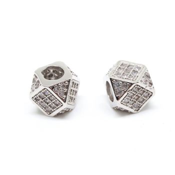 Perla 7x7mm+CZ Cirkoni, Rodijum...P-G493-38P-01