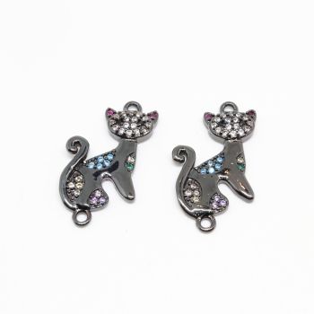 Konektor 21x11 mm Rodijumu boji hematit crna + CZ cirkoni (  334022 )