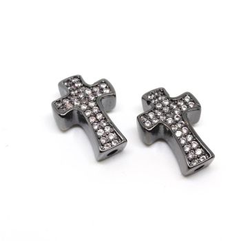 Perla krstic 13 x 10 mm,  prevlaka Rodijum u boji hematit crna+ CZ cirkoni (  334029 )