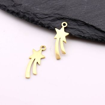 Stainless Steel privezak zvezda Gold 20x7x1mm, rupa 2mm (23SSK15AG)