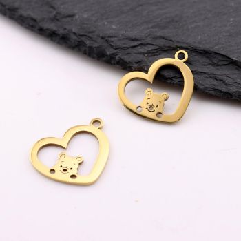 Stainless Steel privezak Gold 16X15x1 mm, rupa 2mm (23SSK13AG)