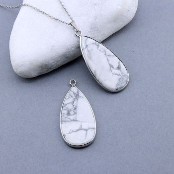 Privezak prirodni kamen Beli Howlite-  21*45 mm Silver...25KP22-04