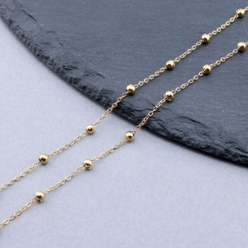 304 Stainless Steel lanac 1.5x1.2x0.2mm, Perla : 3mm Gold...SSL-F013-04G-10m