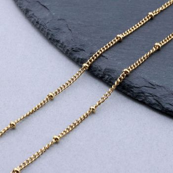304 Stainless Steel Lanac 2x1mm, Perla 2.5-3mm Gold...SSL-H007-11G-10m