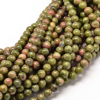 Prirodni Unakit Poliran, Dimenzjia 4 mm. Cena je data za niz od oko 86-90 perli. ( KPUNA4 )