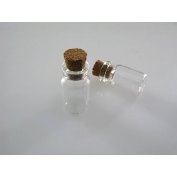 Staklene flašice sa plutanim zavaračem. Dimenzije 25x14mm, otvor oko 7 mm  ( FL101 ) 