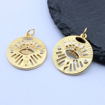 Privezak Oko+CZ 22x20 mm, 18k Pozlata...P-I044-53G
