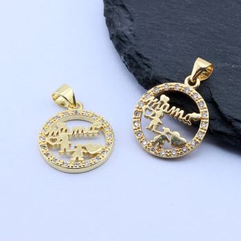 Privezak Mama+ CZ 19x16 mm, 18k Pozlata...P-A011-28G