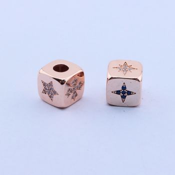 Perla Kocka+CZ Cirkoni 9x9,Rose Gold...P-K238-37RS