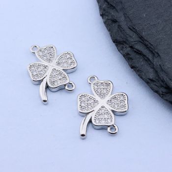 Konektor Detelina+CZ Cirkoni 15.5x15 mm,Rodijum...P-E118-13P
