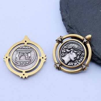 2 Tone Antik Silver+Antik Gold 27x25 mm, 18k Pozlata...P-I696-06